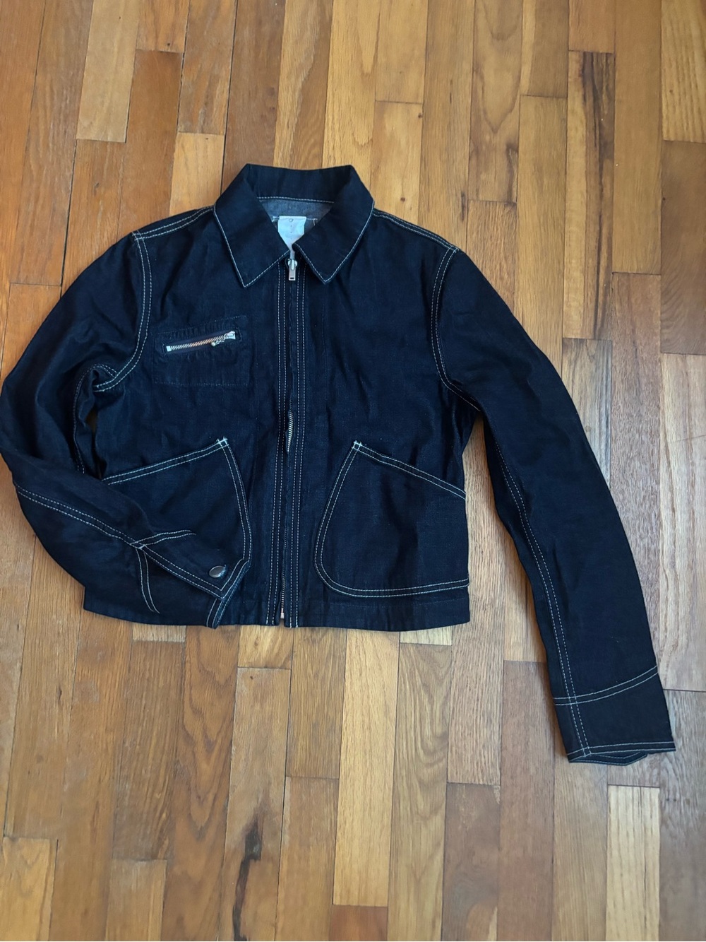 Vintage Cropped Dark Denim Jacket